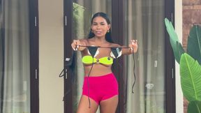 Naughty Asian Flower Strips in Micro Bikini