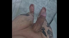 Brazilian Amateur Jerks Off Sensually in Steamy Bathroom Solo Session