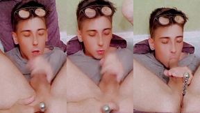 handsome man engages in autofellation gets double pleasure from self-sucking