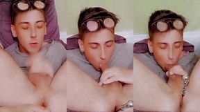 handsome man engages in autofellation gets double pleasure from self-sucking