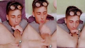 handsome man engages in autofellation gets double pleasure from self-sucking