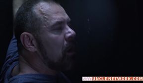 Glory hole blowjob leads to intense raw bareback with daddy's cock