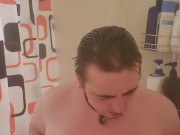 FTM trans man plays with boobs in shower
