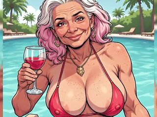 Hot MILFs Topless Poolside Art