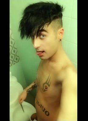 Twink Piss Through Sounding Tube at the College Bathroom - Cock Sounding
