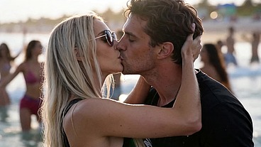 Super blonde luxury babe fuck on public in Beach party, Double penetration, interracial, anal, (AI movie)