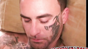 Inked amateur makes his pierced meat hard & jerks off