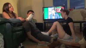 Cute Male Slave Receives Hot Footjob While Sniffing Feet In Fetish Threesome