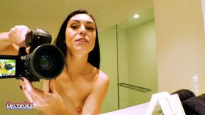 Pornstar Ashley Wolf gives instructional blowjob directions and swallows a huge load