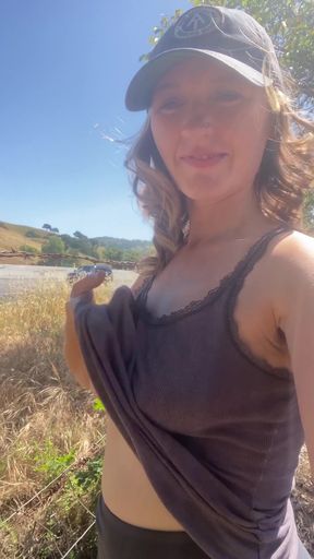 Flirty brunette caught flashing in public