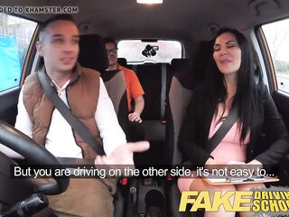 Fake Driving School exam failure ends in trio creampies