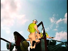 Gay cartoon of fireman screwing around with the hose and drilling ass