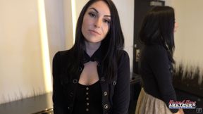Skinny Inked Brunette Ashley Wolf Rubs Her Pussy And Tits With A Big Dildo!