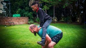 Big Guy Uses Smaller Man as Human Weight – Lifting and Carrying