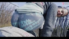 Tattoo Couple caught while wild ANAL public sex on a ruine