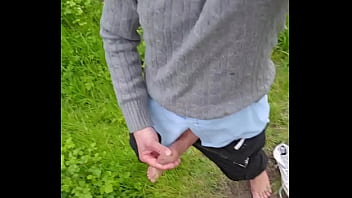Outdoor wanking at the river, almost caught