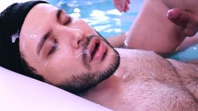 Bi cowboy fucks step brother bareback in the pool and cum in mouth