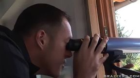 Black Angelika is fucked by a voyeurist