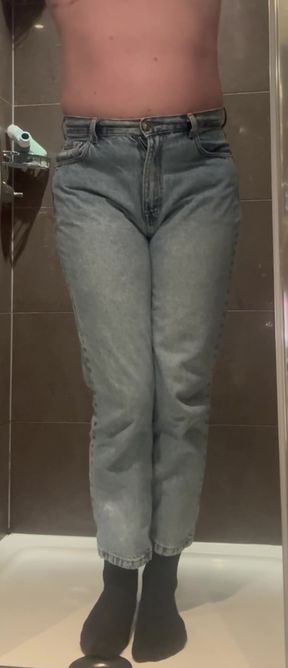Woman pees in her panties while wearing pants