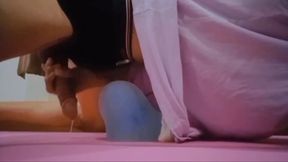 After finishing exercising, let&#039;s continue with fucking the blue pussy.