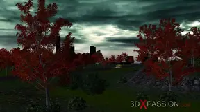 Stunning blonde gets pounded by a fire demon in a dark 3D animated horror setting