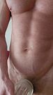Tall muscular stud humps and fucks fleshlight until cumming all over his abs