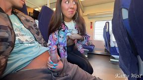 Sexy Slim Russian Hottie Pleases a Stranger With a Risky Handjob & Blowie Right On the Train