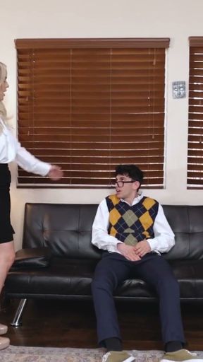 Step Daughter Catches Stepmom's New Boyfriend Jerking Off On The Couch In The Living Room - MYLF   Clip 1