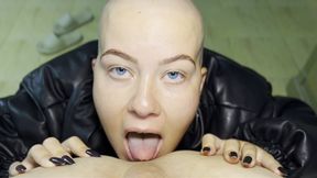 POV - Submissive Amateur Teen With Bald Head Sucks Asshole Greedily And Gives Handjob
