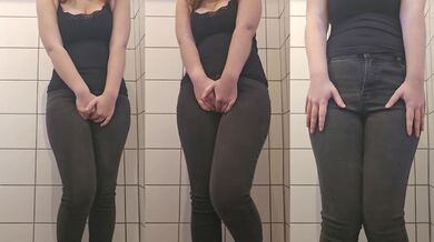 chubby teen desperately wets tight jeans