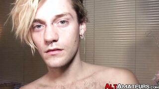 Good looking alt gay dude grabs his dick and jerks off