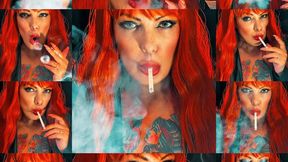 Customized - Redhead with a fatal gaze, smoking right in front of you, dressed in leather - Dunhill White 100
