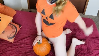 Femboy Fucks Pumpkin in Spooky Halloween Fetish Scene