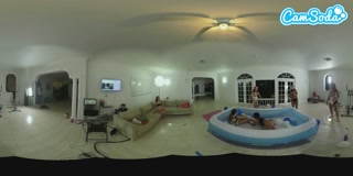 teen latina lesbians oil wrestling with their big booty step-sisters in VR