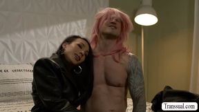 Hunk cops pound the ass of this slut TS