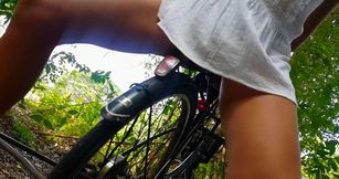 Sexy Hairy MILF Fucks Bicycle Handlebar in the Forest and Pisses on Bicycle