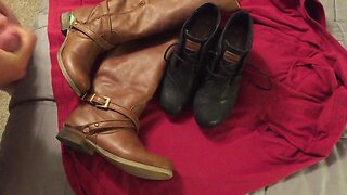 Cum on wifes riding boots and black toms wedges booties