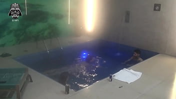 Two girls get shared by two dudes in some motel pool madness