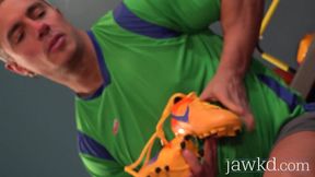 Soccer jock Santino Fausto solo masturbates his huge dick
