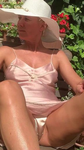 Panty Exhib in Silk Nightie