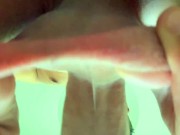 Close up bottom view for teen balls ( under balls POV )