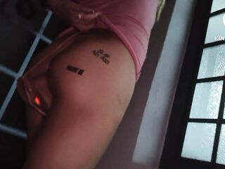 Sissy goes for an outdoors walk with a thrusting sex toy inside her booty