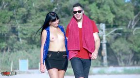 Hot French brunette Natacha Guapa gets ass fucked on public beach