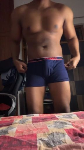 Indian guy feeling horny after gym session