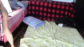 Amateur wife dances and tries on clothes that she cuts