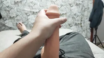 Amateur twink with big cock strokes and cums at home