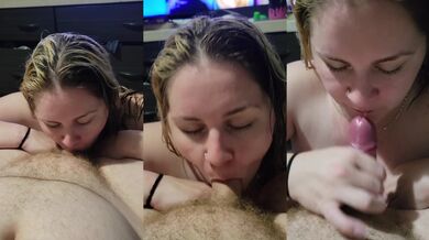 Step dad's Christmas blowjob turned her gagging on thick small dick loads