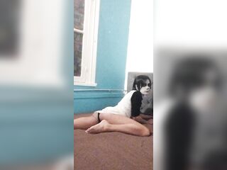 Sissy emo Femboy screw her booty with Vibrator in Cute Costume