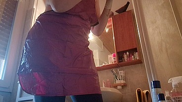 Hair dye with latex fetish apron