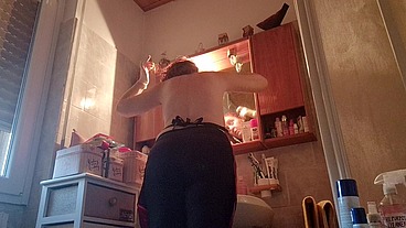Hair dye with latex fetish apron